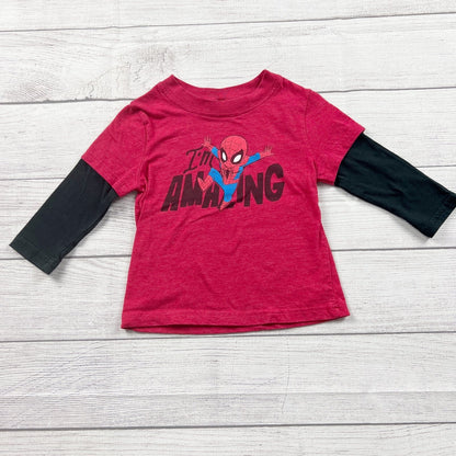 Marvel SpiderMan Toddler Boys Layered Long Sleeve Shirt “I’m Amazing” Tee 2T