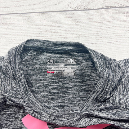 Under Armour Girls HeatGear Athletic Tee Shirt Gray Pink Loose Fit L
