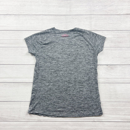 Under Armour Girls HeatGear Athletic Tee Shirt Gray Pink Loose Fit L