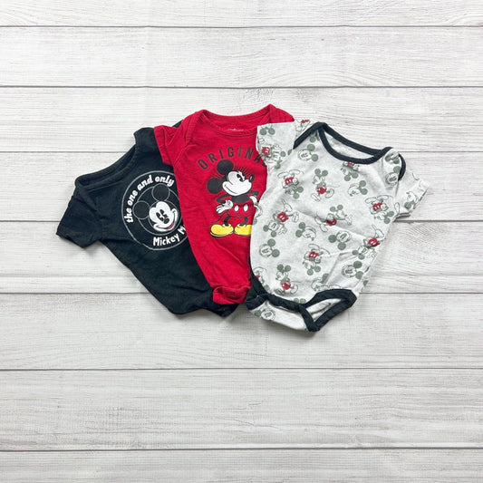 Disney Mickey Mouse Bodysuit Bundle Set of 3 Short Sleeve Onesies 3-6 Months