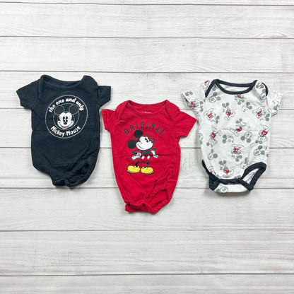 Disney Mickey Mouse Bodysuit Bundle Set of 3 Short Sleeve Onesies 3-6 Months