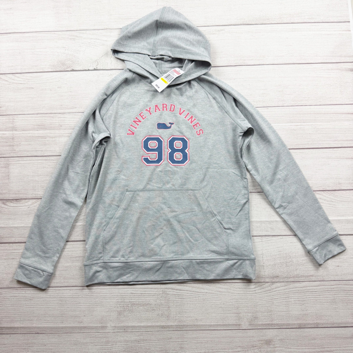 Vineyard Vines Heritage Raglan Hoodie Gray Performance 98 Graphic NWT 12-14