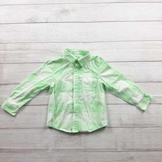 Cat & Jack Green & White Plaid Long Sleeve Button-Up Shirt Boys 100% Cotton 4T