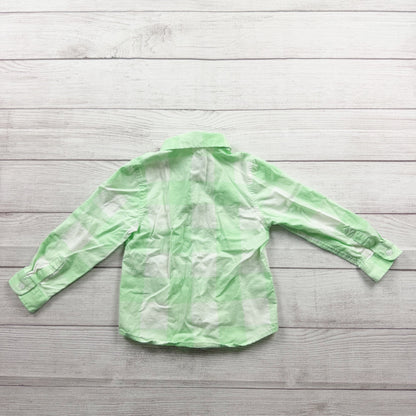 Cat & Jack Green & White Plaid Long Sleeve Button-Up Shirt Boys 100% Cotton 4T