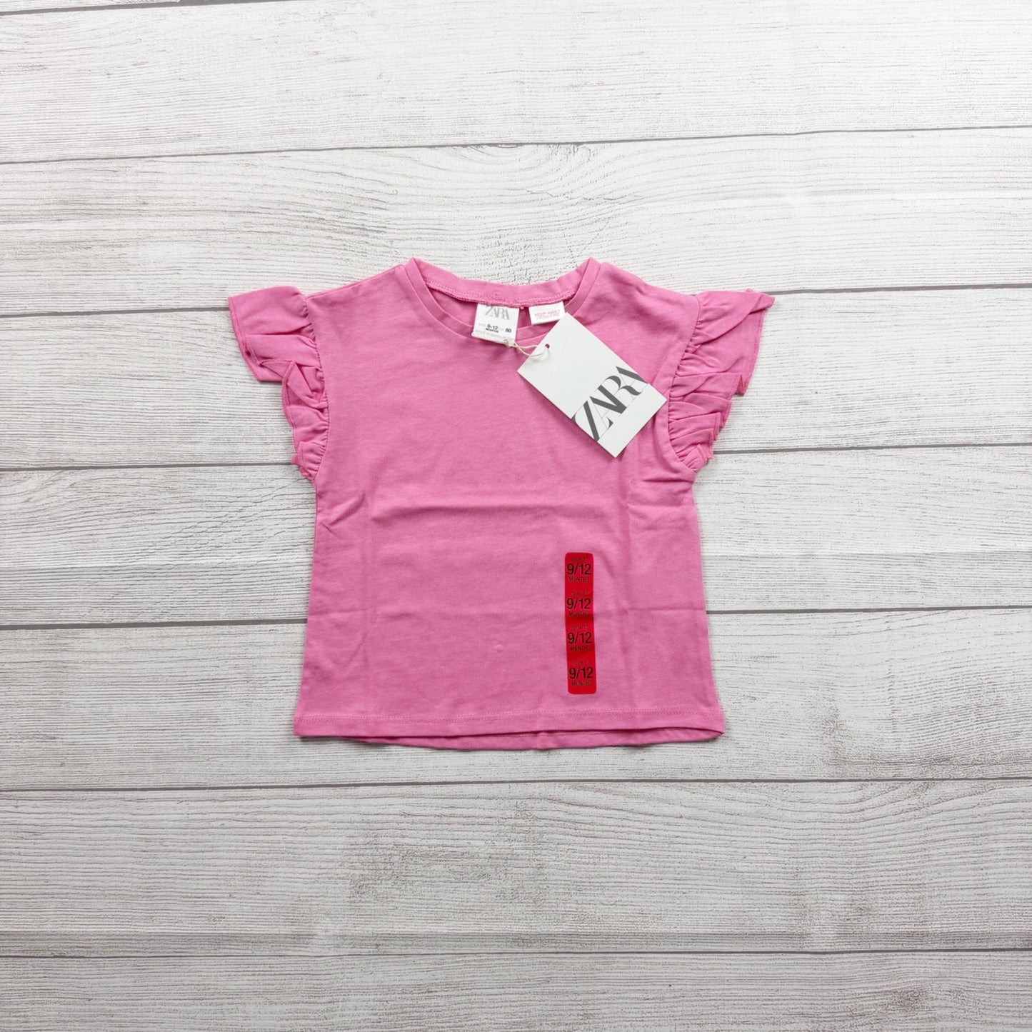 Zara Baby Girl Pink Ruffle Flutter Sleeve T-Shirt NWT 9-12 Months