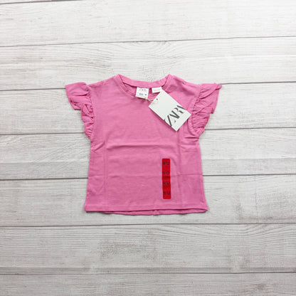 Zara Baby Girl Pink Ruffle Flutter Sleeve T-Shirt NWT 9-12 Months