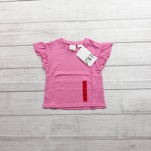 Zara Baby Girl Pink Ruffle Flutter Sleeve T-Shirt NWT 9-12 Months