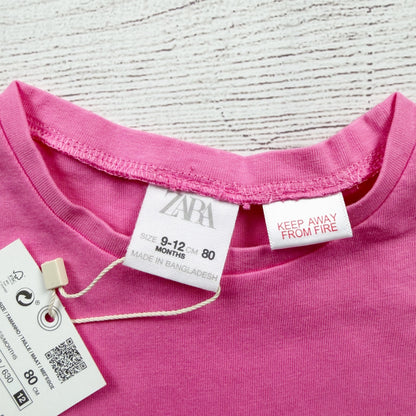 Zara Baby Girl Pink Ruffle Flutter Sleeve T-Shirt NWT 9-12 Months