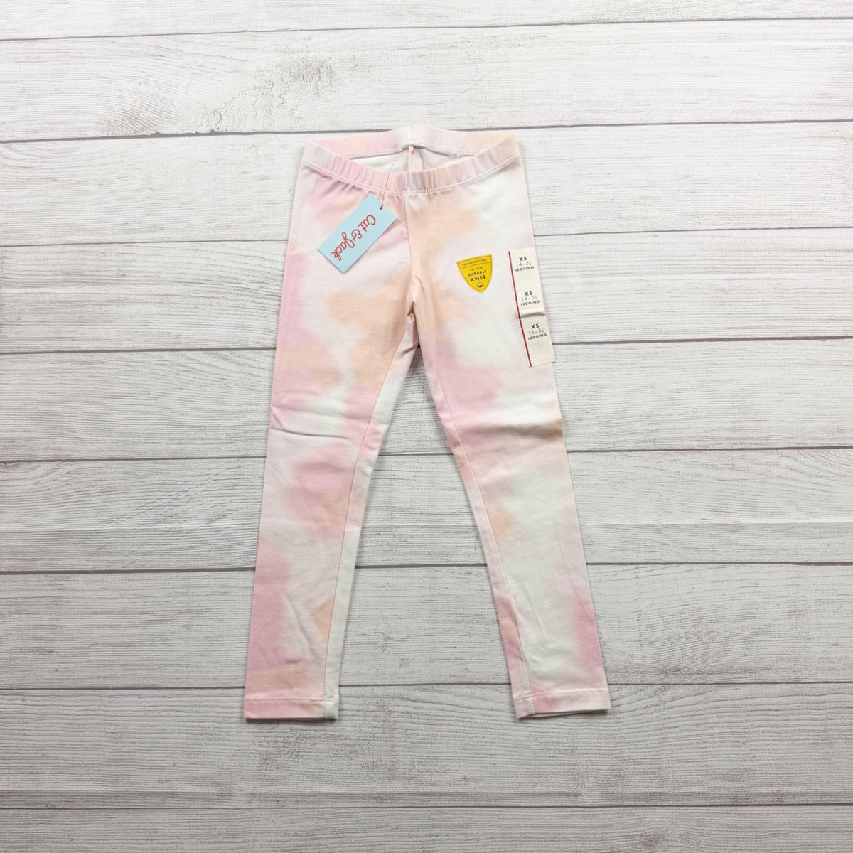 Cat & Jack Girls Tie Dye Leggings Elastic Waist Pastel Pink White Blend XS 4-5