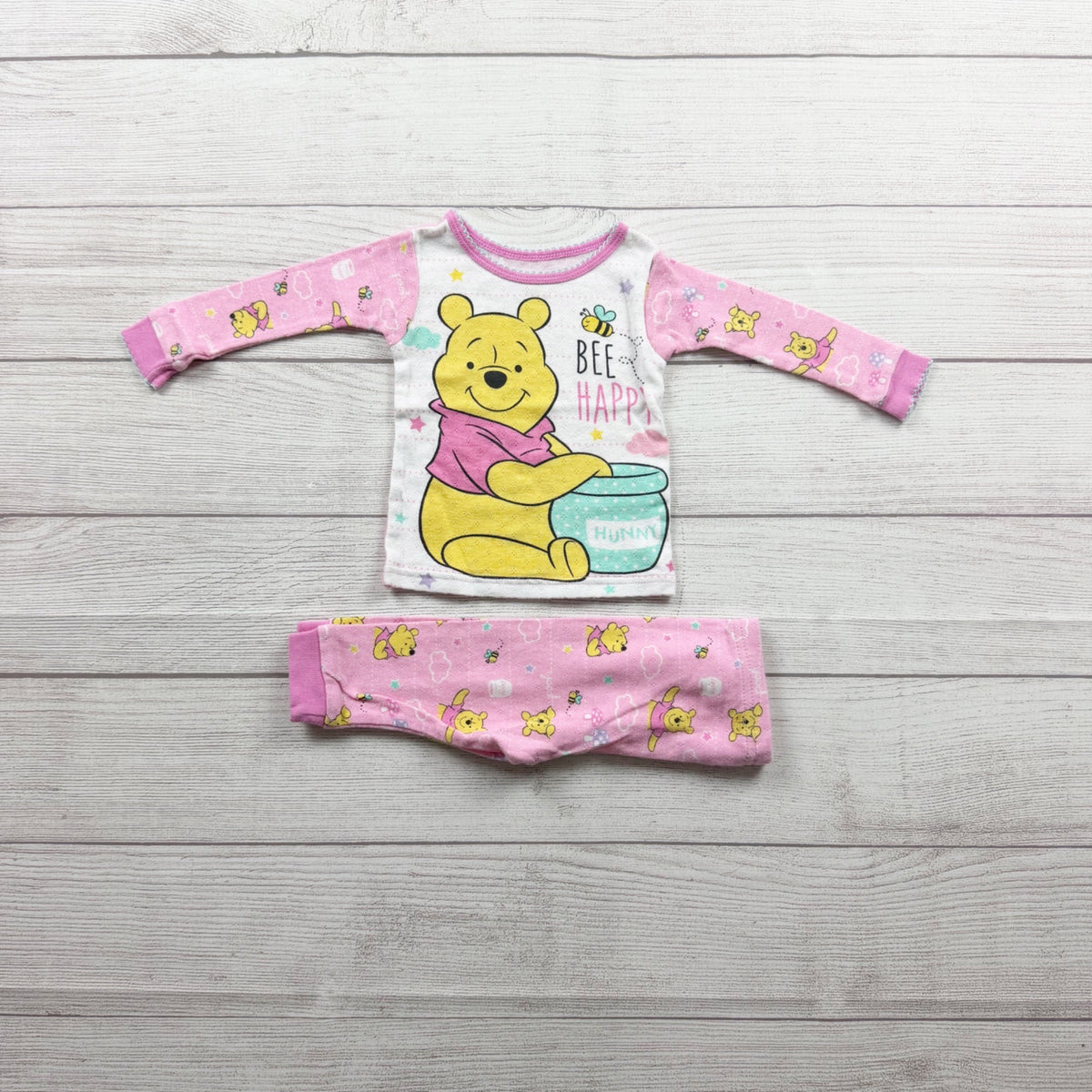 Disney Baby Winnie The Pooh Pink Pajama Set Bee Happy Snug Fit Cotton 6-9 Months