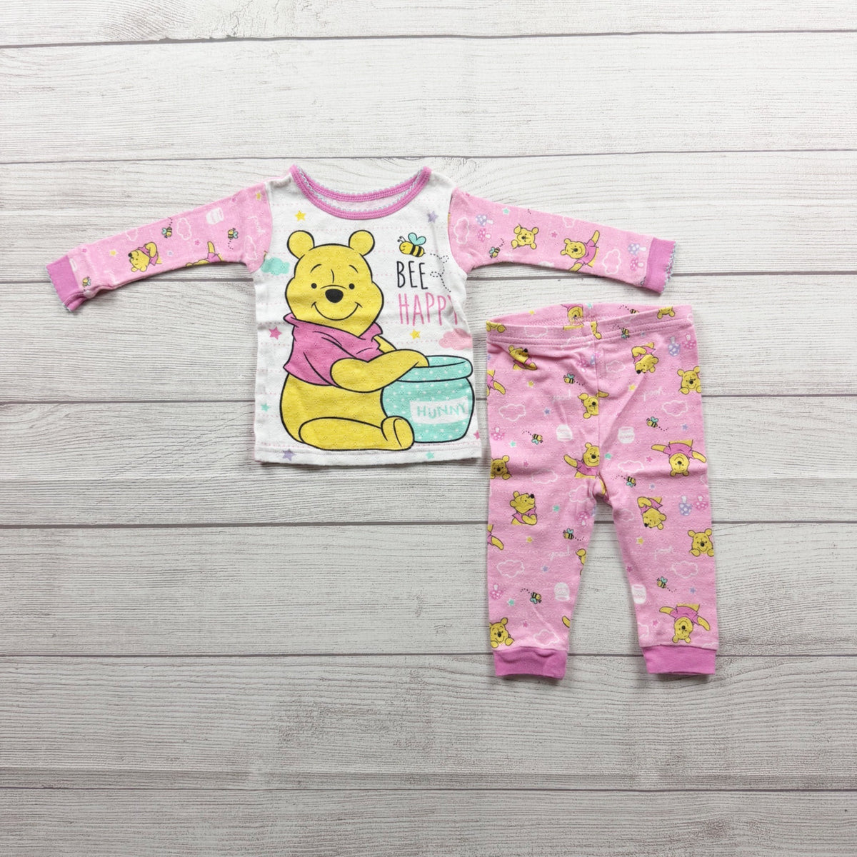 Disney Baby Winnie The Pooh Pink Pajama Set Bee Happy Snug Fit Cotton 6-9 Months