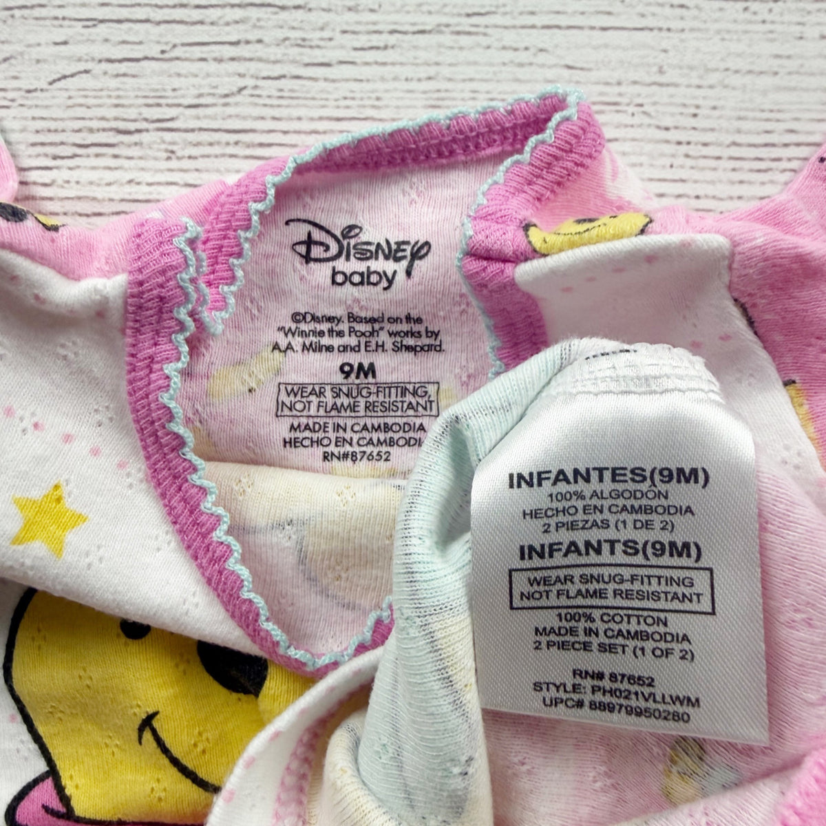Disney Baby Winnie The Pooh Pink Pajama Set Bee Happy Snug Fit Cotton 6-9 Months