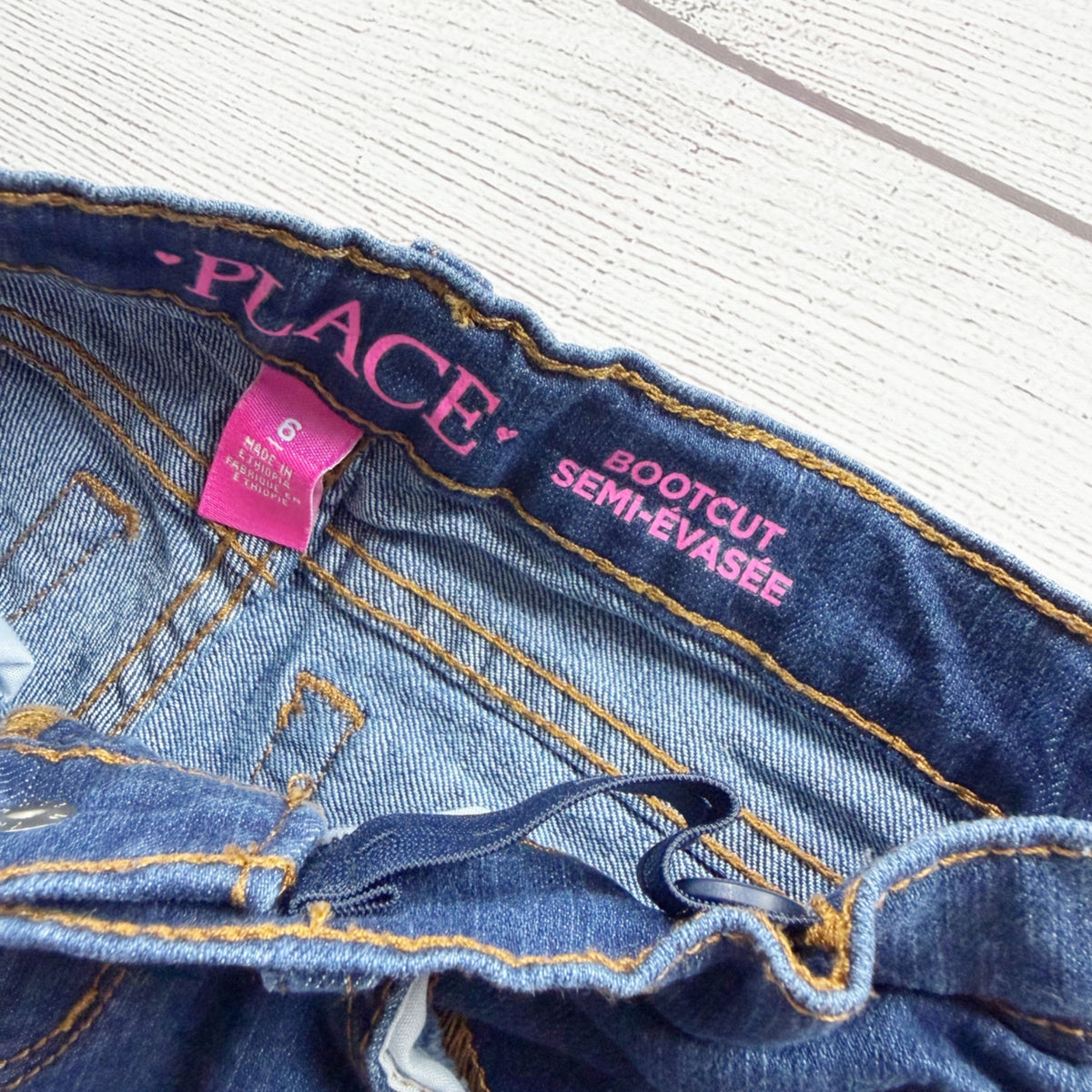 Children's Place Bootcut Blue Denim Jeans Girls Adjustable Waist 6