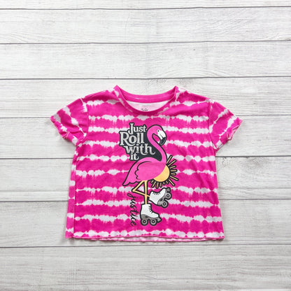 Justice Tie Dye Flamingo Roller Skate Girls Graphic Tee Fuchsia Short Sleeve 14