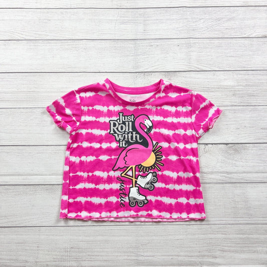 Justice Tie Dye Flamingo Roller Skate Girls Graphic Tee Fuchsia Short Sleeve 14