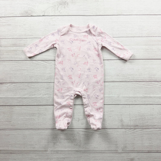 Calvin Klein Baby Girls Pink Floral Print Footed Sleeper Long Sleeve 3-6 Months