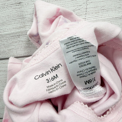 Calvin Klein Baby Girls Pink Floral Print Footed Sleeper Long Sleeve 3-6 Months