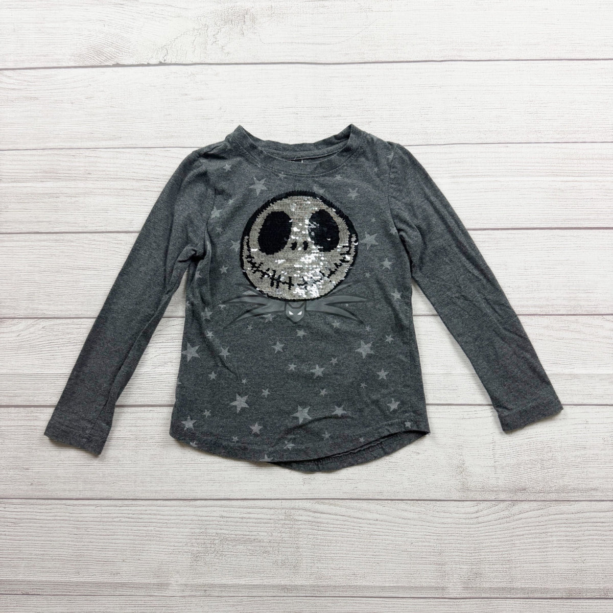 Disney Girls Jack Skellington Flip Sequin Gray Long Sleeve Shirt Stars S 6 6X