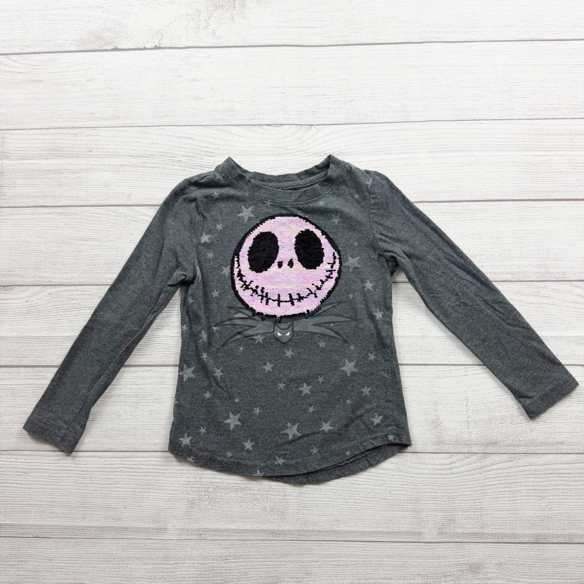 Disney Girls Jack Skellington Flip Sequin Gray Long Sleeve Shirt Stars S 6 6X