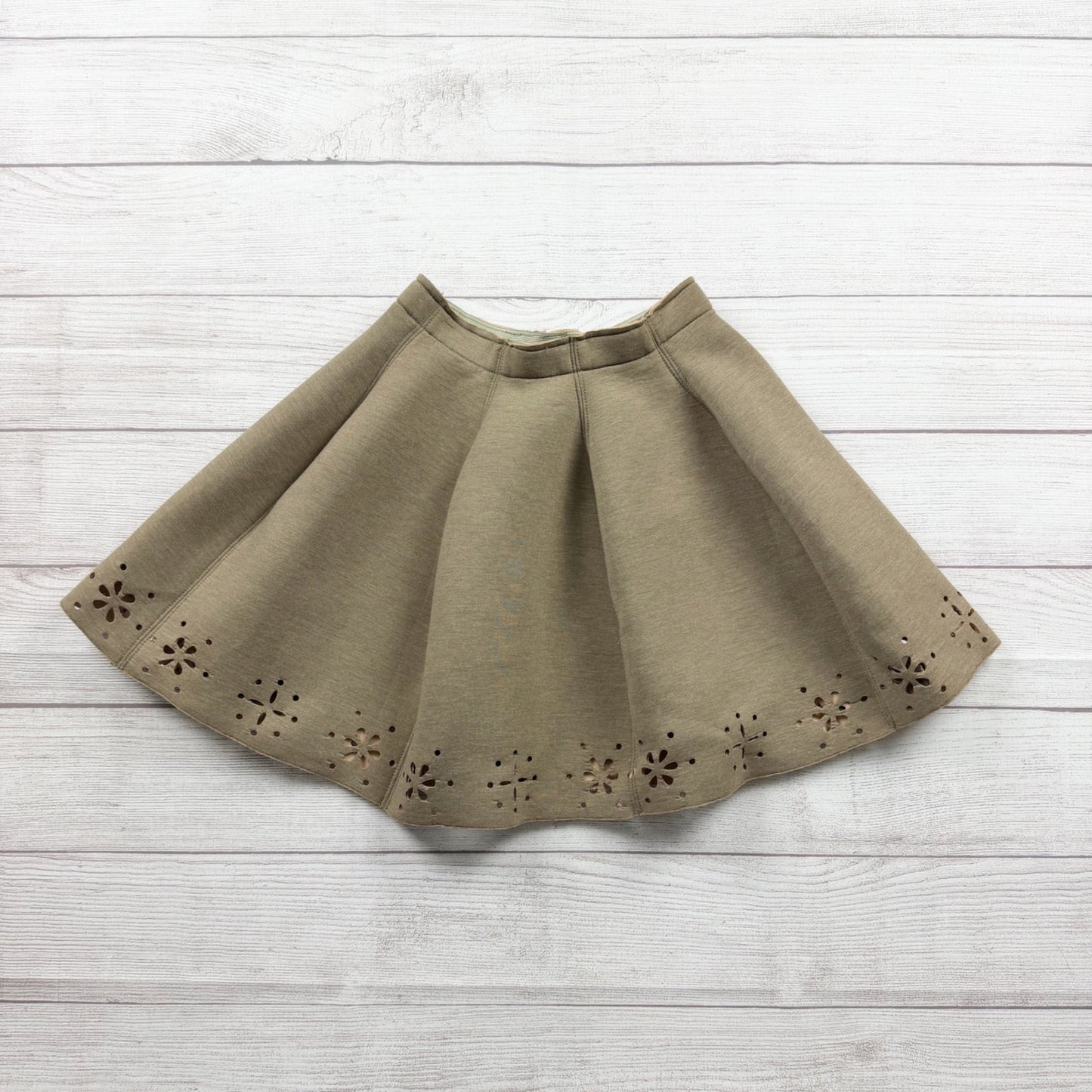 Deux Par Deux Girls Skirt Olive Green A Line Skater Skirt Laser Cut Hem 8