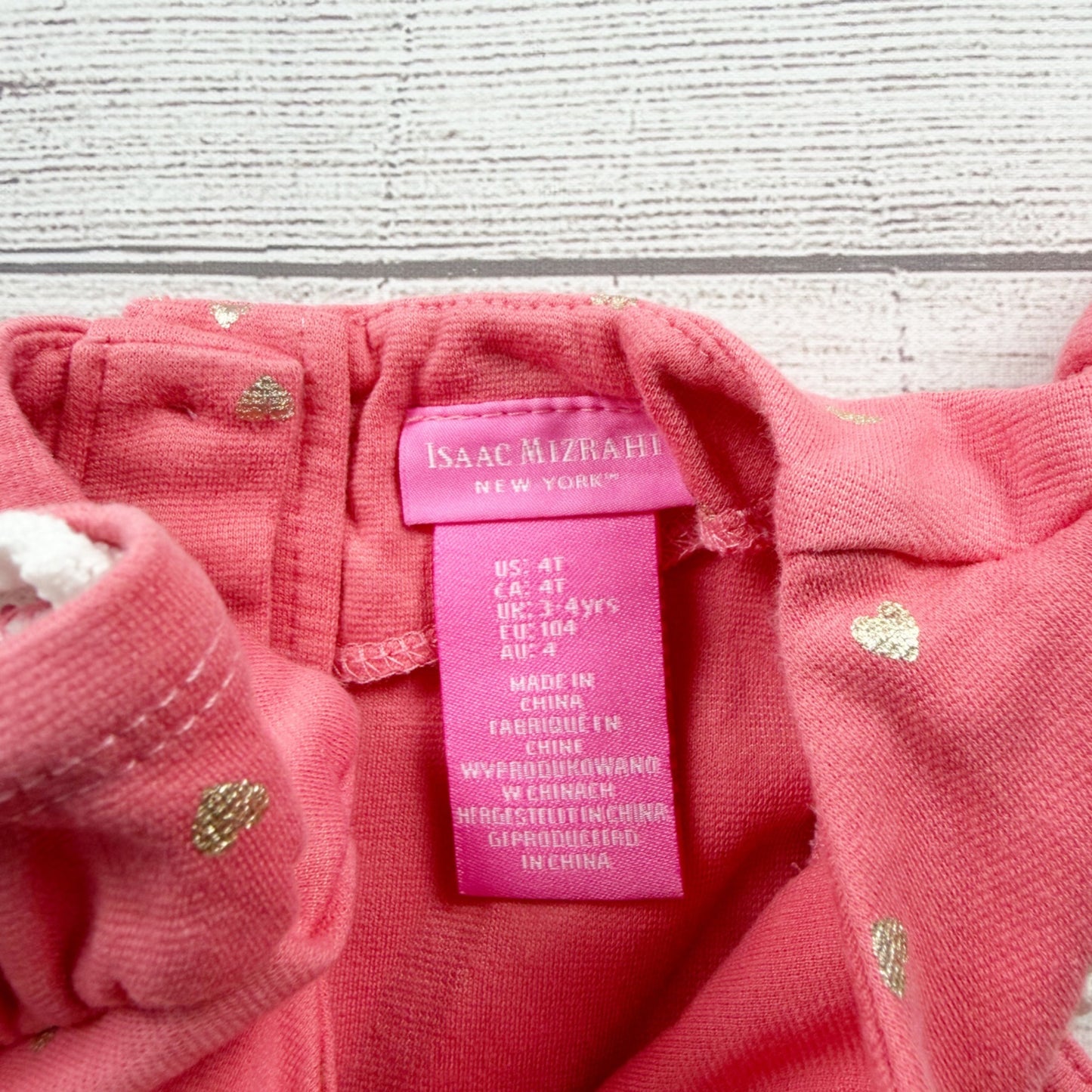 Isaac Mizrahi Baby Girl Top Gold Heart Print Flutter Sleeve Knit Tunic Shirt 4T