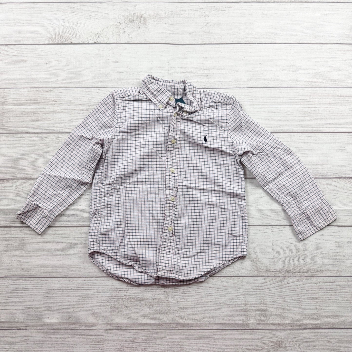 Ralph Lauren Boys Button Down Shirt White Pink Navy Check Long Sleeve 5