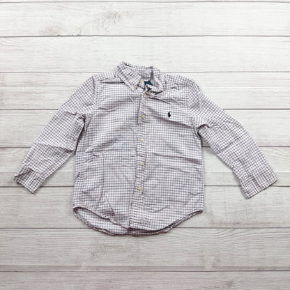 Ralph Lauren Boys Button Down Shirt White Pink Navy Check Long Sleeve 5