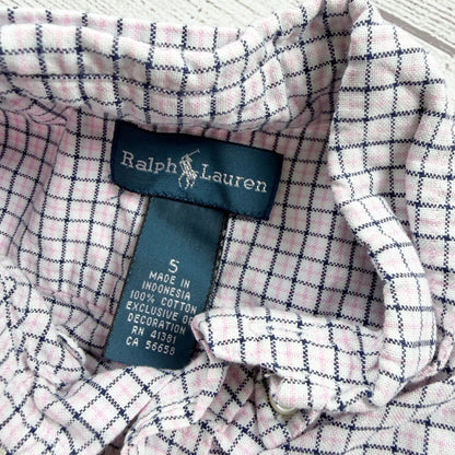 Ralph Lauren Boys Button Down Shirt White Pink Navy Check Long Sleeve 5