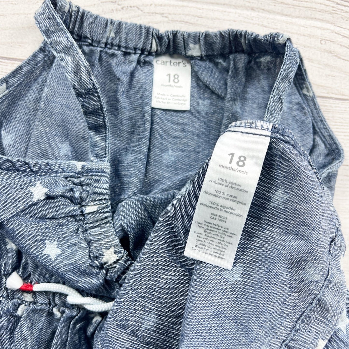 Carter's Toddler Chambray Star Print Sleeveless Dress Bloomer Set 12-18 Months