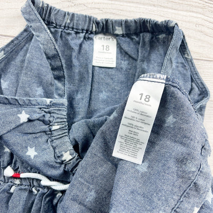 Carter's Toddler Chambray Star Print Sleeveless Dress Bloomer Set 12-18 Months