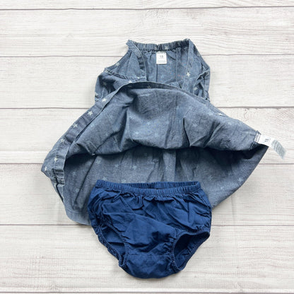 Carter's Toddler Chambray Star Print Sleeveless Dress Bloomer Set 12-18 Months