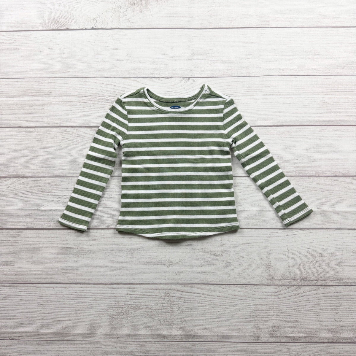 Old Navy Toddler Girls Green White Striped Long Sleeve T-Shirt 3T