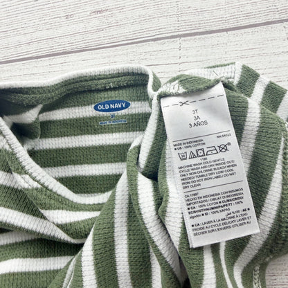 Old Navy Toddler Girls Green White Striped Long Sleeve T-Shirt 3T