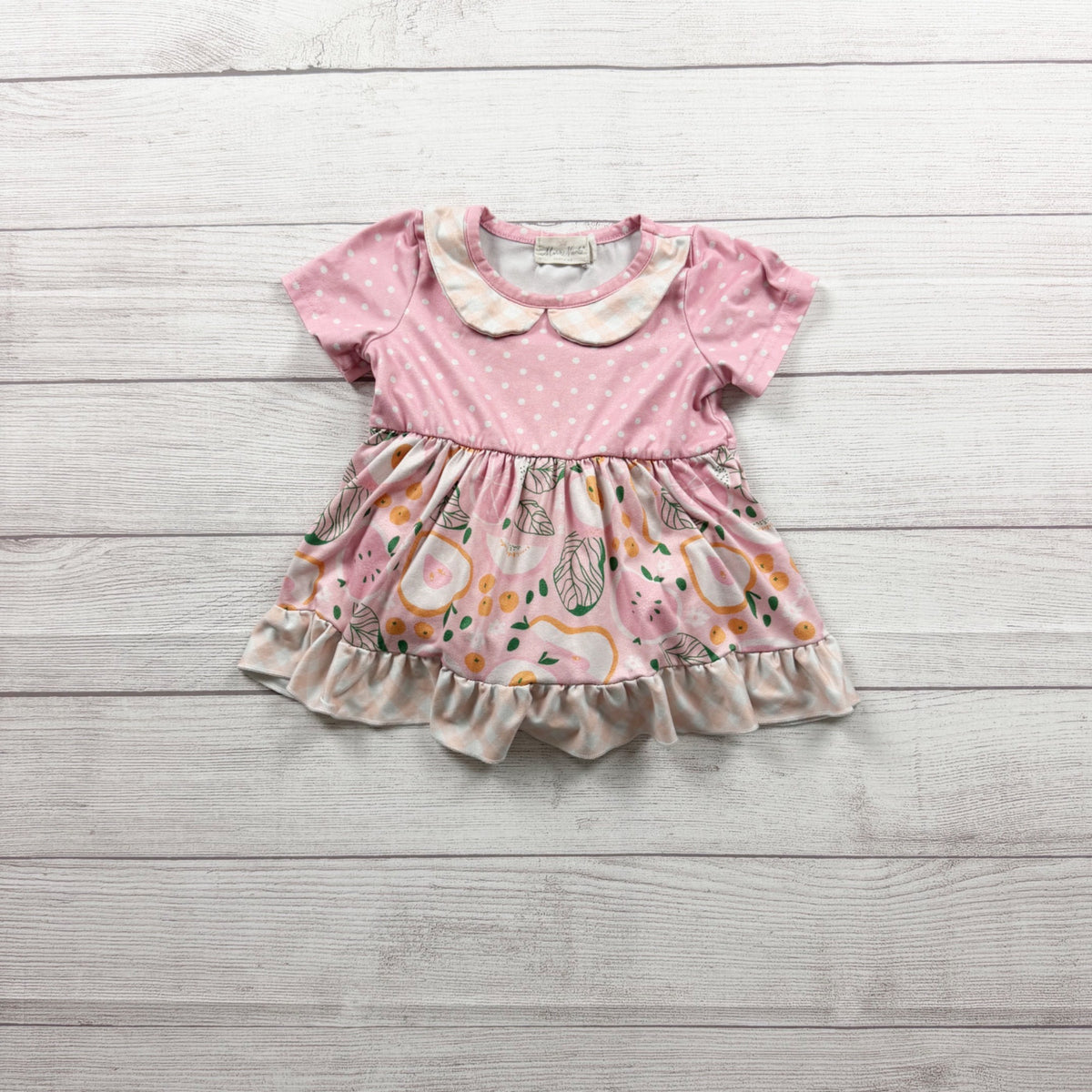 Marie Nicole Baby Girls Pink Polka Dot Fruit Print Dress Collar 12-18 Months
