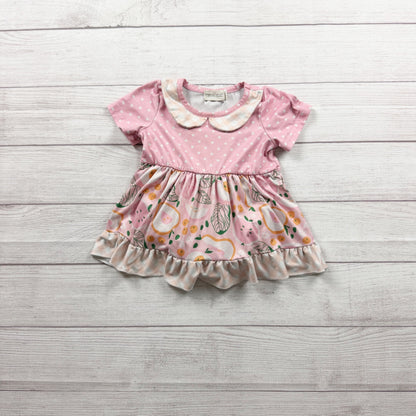 Marie Nicole Baby Girls Pink Polka Dot Fruit Print Dress Collar 12-18 Months