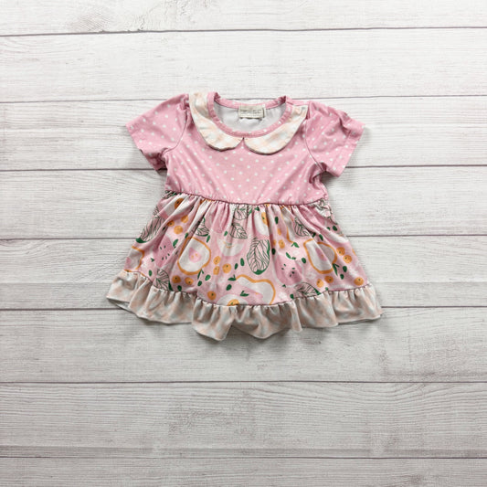 Marie Nicole Baby Girls Pink Polka Dot Fruit Print Dress Collar 12-18 Months