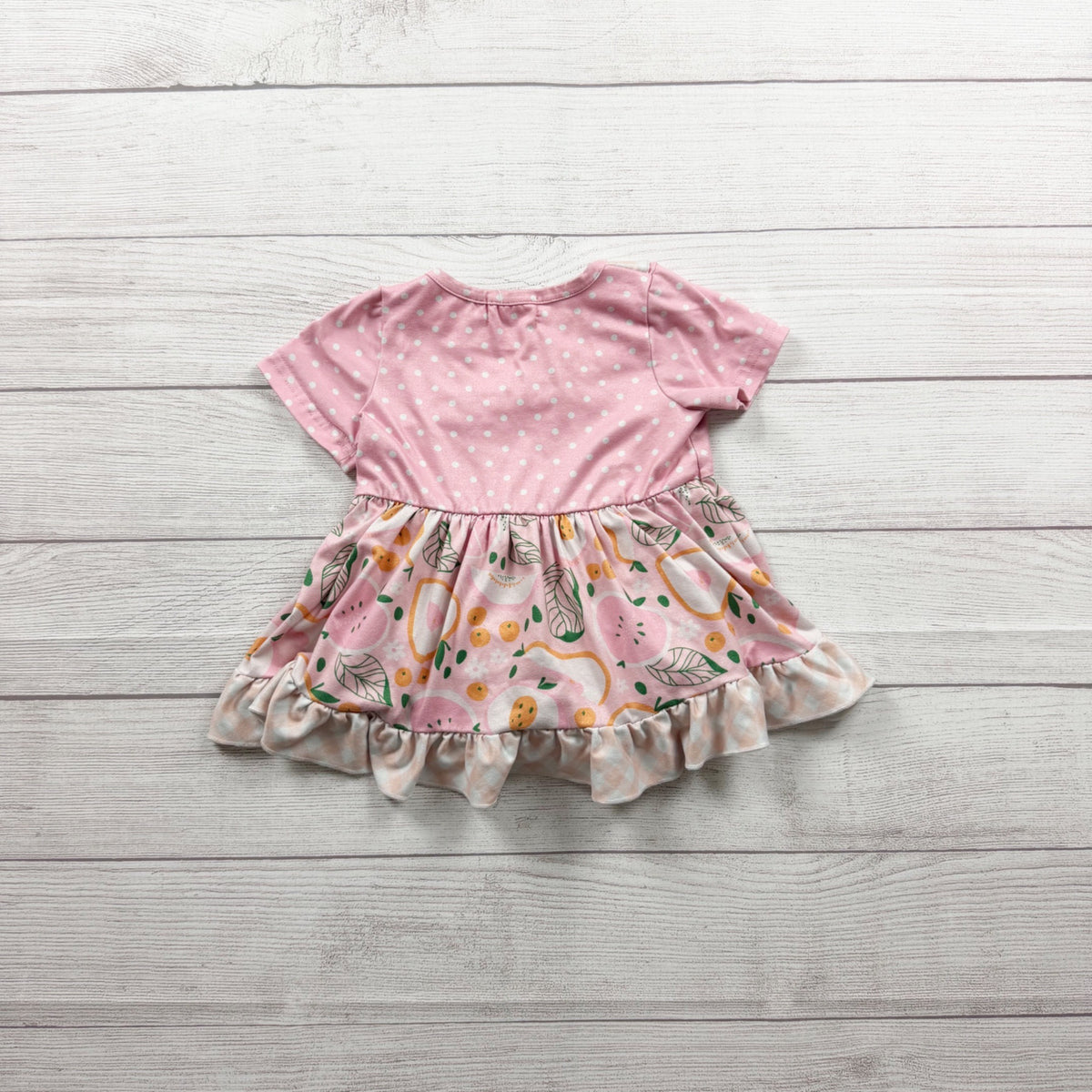 Marie Nicole Baby Girls Pink Polka Dot Fruit Print Dress Collar 12-18 Months