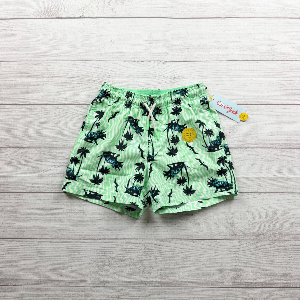 Cat & Jack Boys Dinosaur Palm Tree Swim Trunks Green Elastic Waist NWT M 8