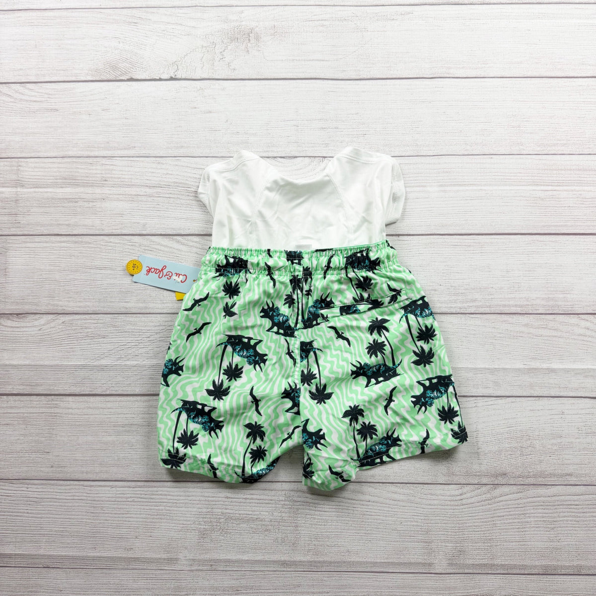 Cat & Jack Boys Dinosaur Palm Tree Swim Trunks Green Elastic Waist NWT M 8