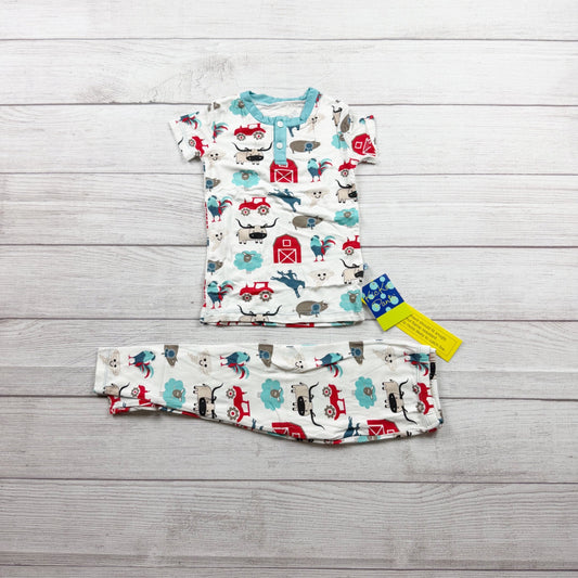 KicKee Pants Kids Pajama Set Farm Animal Print Bamboo Blend Short Sleeve NWT 3T