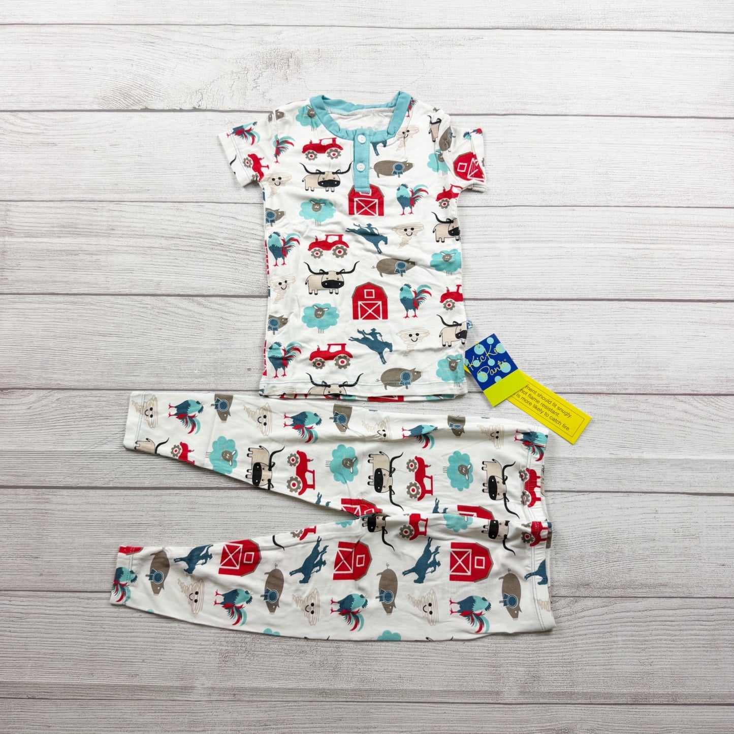 KicKee Pants Kids Pajama Set Farm Animal Print Bamboo Blend Short Sleeve NWT 3T