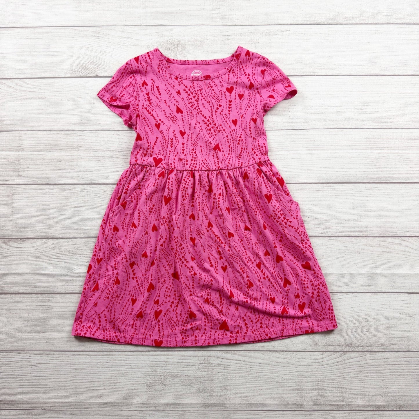 Wonder Nation Girls Pink Heart Print Dress Short Sleeve Cotton Blend M 8
