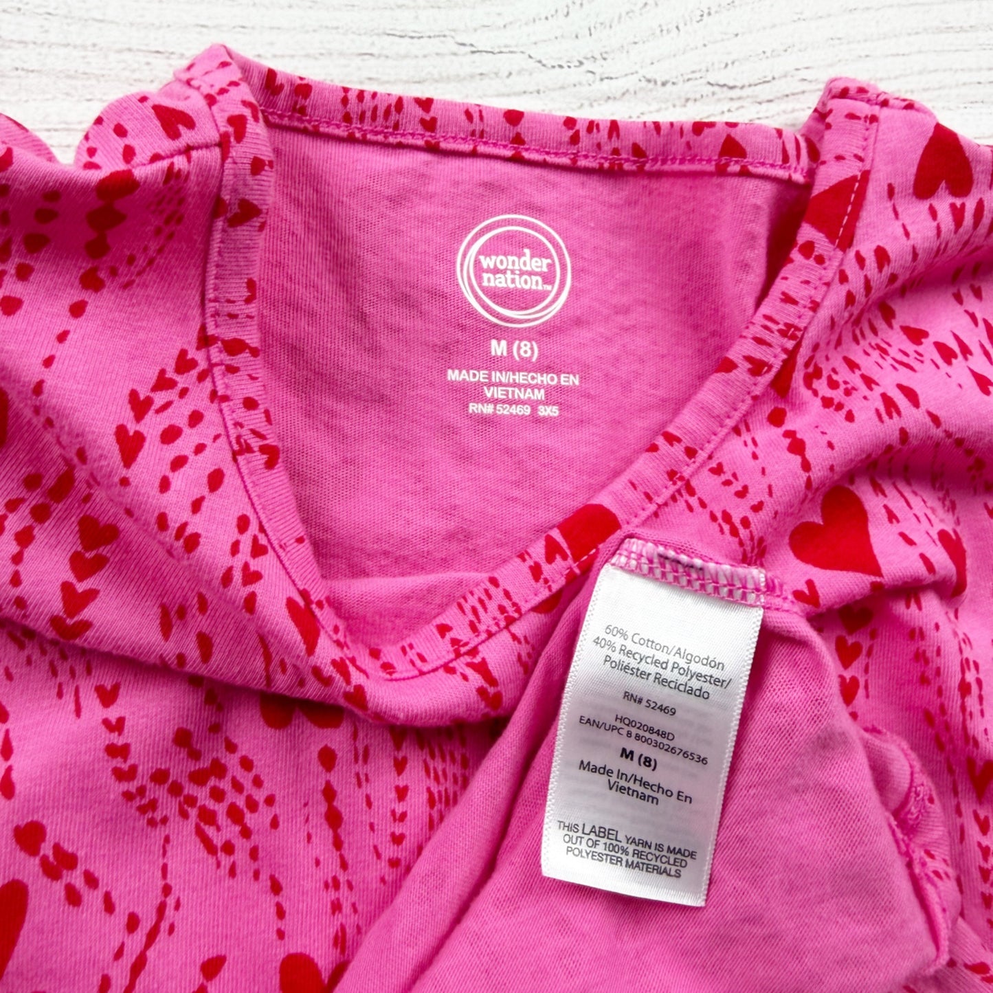 Wonder Nation Girls Pink Heart Print Dress Short Sleeve Cotton Blend M 8