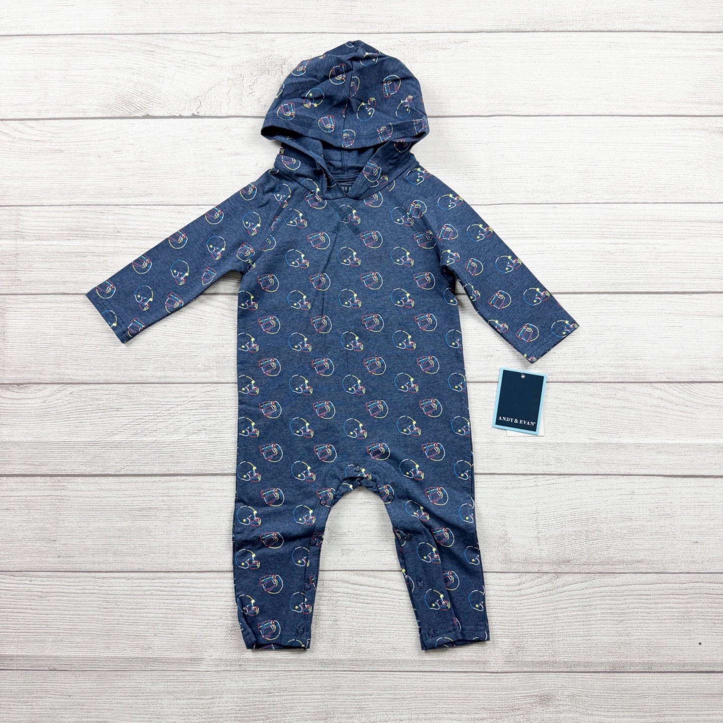Andy & Evan Baby Hooded Romper Football Helmet Print NWT 9-12 Months