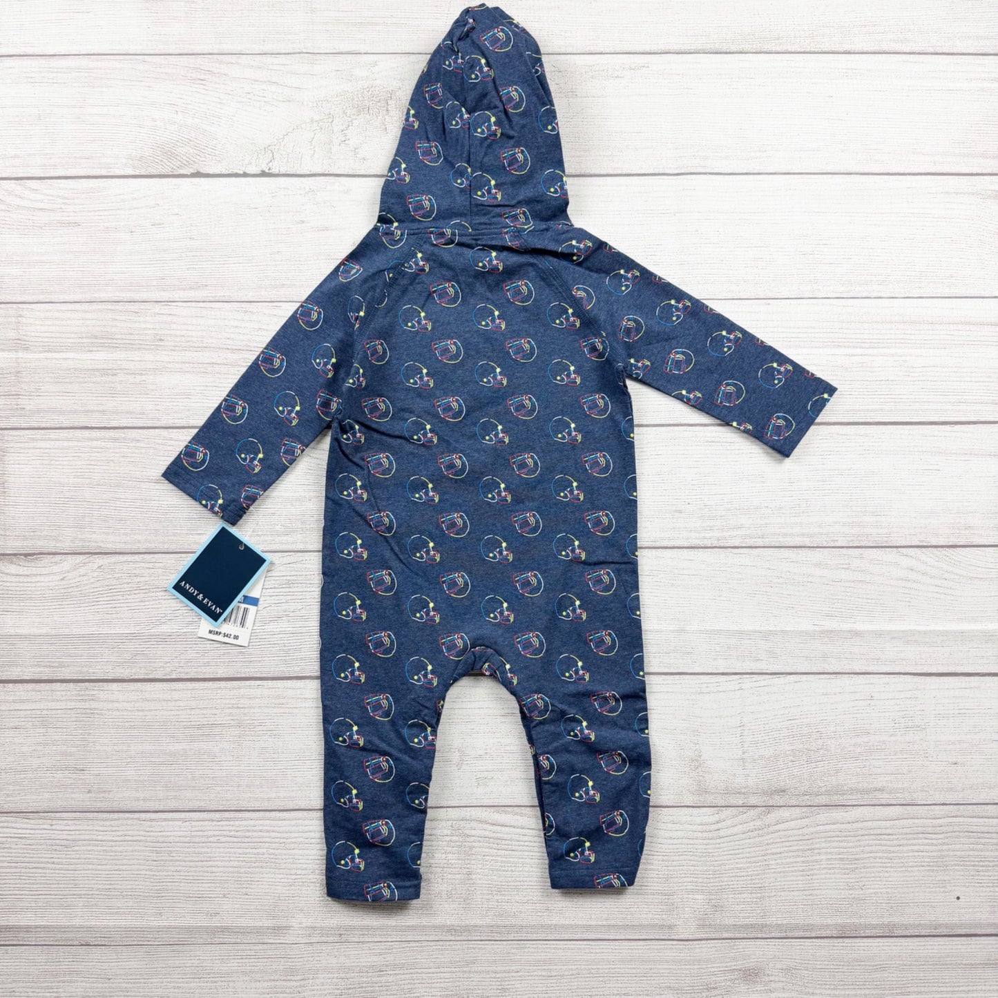 Andy & Evan Baby Hooded Romper Football Helmet Print NWT 9-12 Months