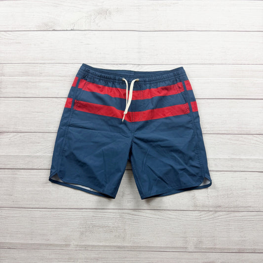 Fair Harbor Boys Swim Shorts Navy Red Stripes L