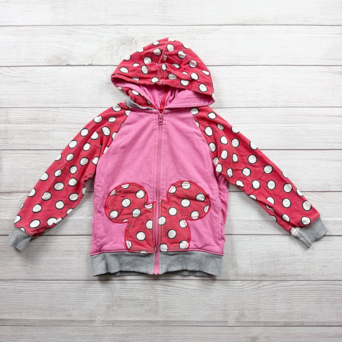 Hanna Andersson Disney Collection Pink Polka Dot Minnie Mouse Zip Hoodie S 6-7