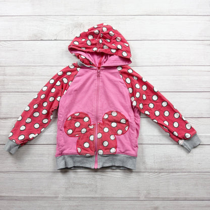 Hanna Andersson Disney Collection Pink Polka Dot Minnie Mouse Zip Hoodie S 6-7