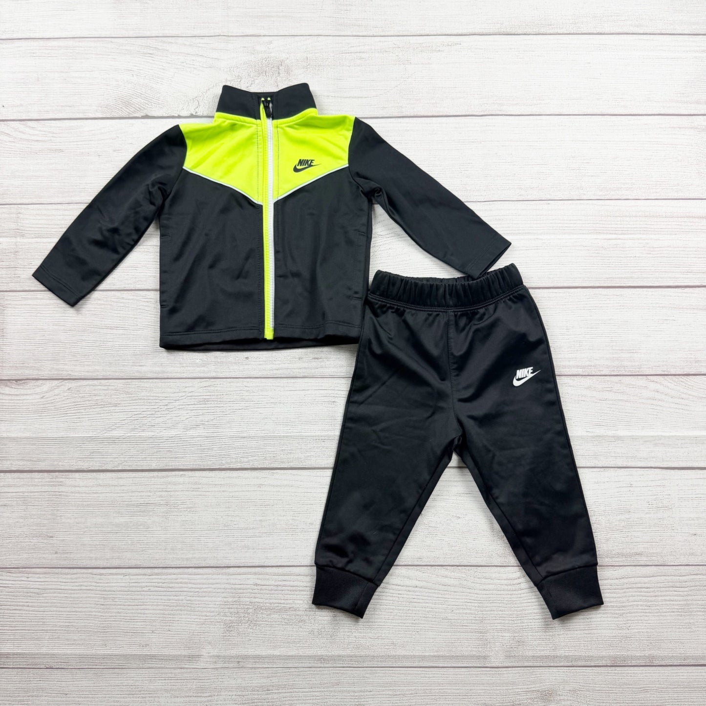 Nike Toddler 2-Piece Track Suit Set Black & Neon Yellow Full-Zip 9-12 Months