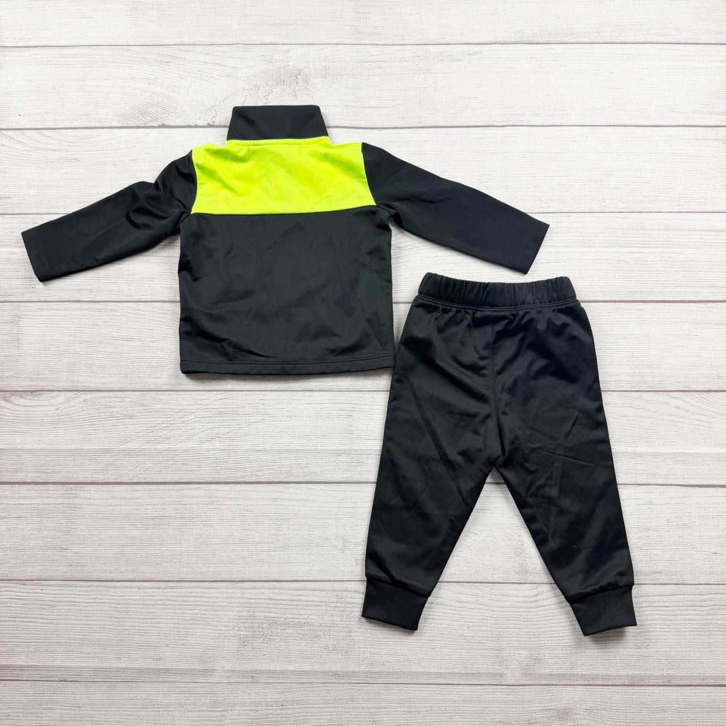 Nike Toddler 2-Piece Track Suit Set Black & Neon Yellow Full-Zip 9-12 Months